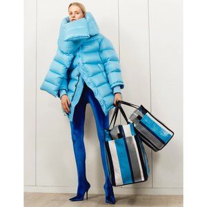 Balenciaga Pre-Fall 2017 Blue Padded Puffer Scarf Jacket Coat FR 38 MSRP $2800